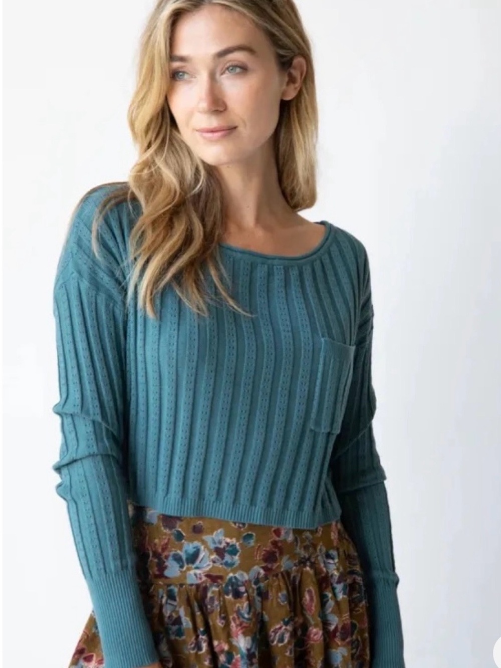 NATURAL LIFE Teal Cropped Layering Sweater 🍂🆕